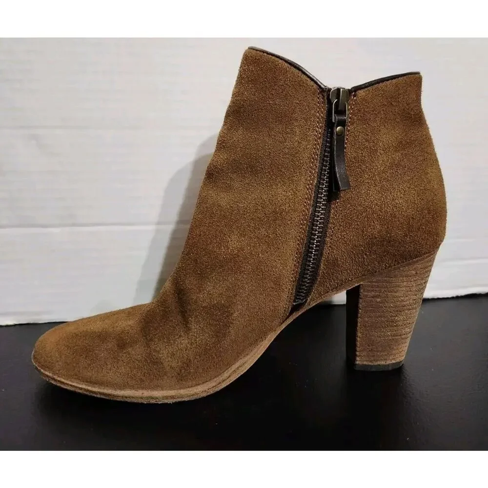 Cole Haan Hayes Bootie Java‎ Brown Suede Stacked Booties Womens Size 8 B